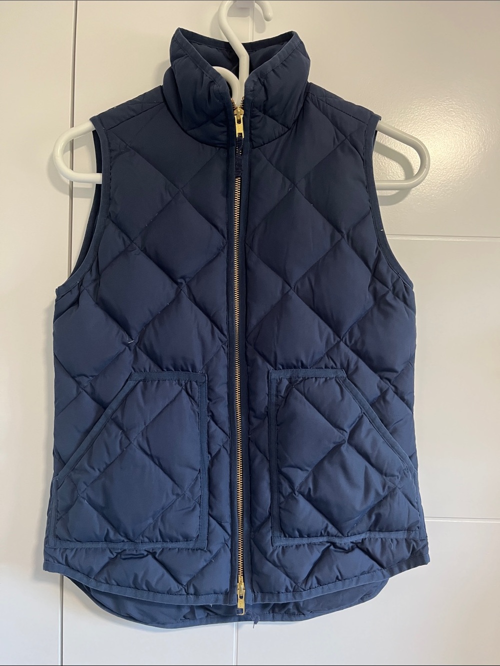 J. Crew Navy Quilted Puffer Vest with Gold Zip